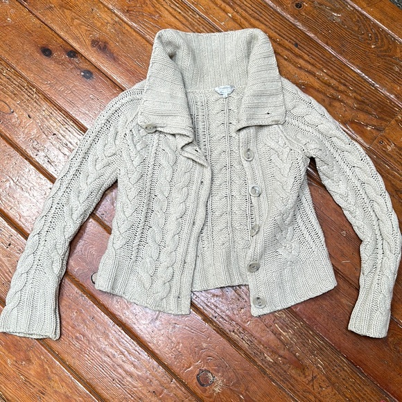 Max mara chunky soft wool cashmere cable cardigan slight bell sleeve asymmetric - Picture 1 of 11